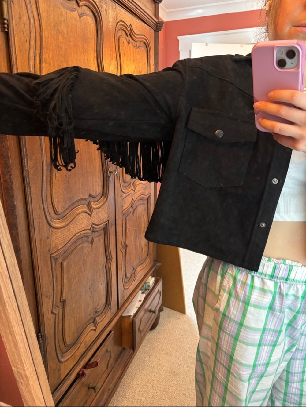 Blank NYC Black Suede Fringe Jacket (faux suede) size m - Picture 4 of 7